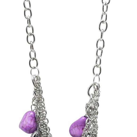 Paparazzi Purple Faux Rock Heart Charm Chain Necklace Earrings Set Vintage - Picture 3 of 8